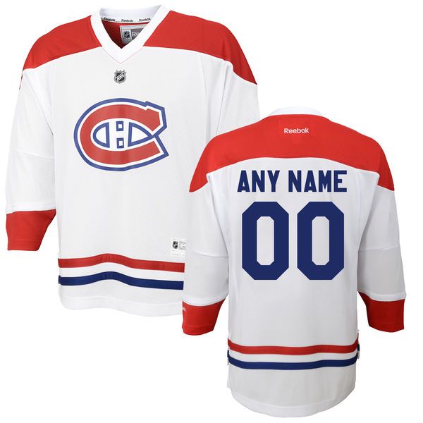 Reebok Montreal Canadiens Youth Replica Away Custom NHL Jersey - White->->Custom Jersey